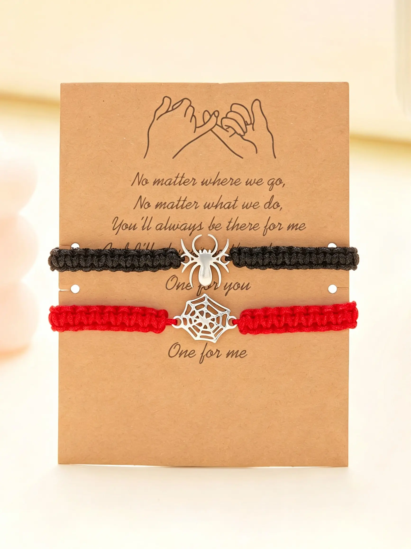 Spider & Spiderweb Matching Bracelet Set, Hand Knit Bracelets, Adjustable Bracelet, Romantic Holiday Souvenir, Couples Gift for Xmas Party
