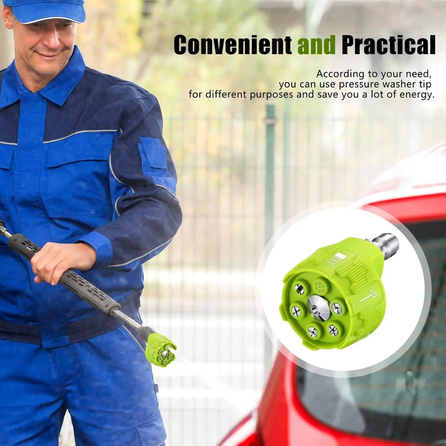 1/4 Inch Quick Change Adjustable Plug Connector, High-Pressure Cleaning Nozzle, 4000 Psi, Six-In-One Multifunctional Car Wash Nozzle