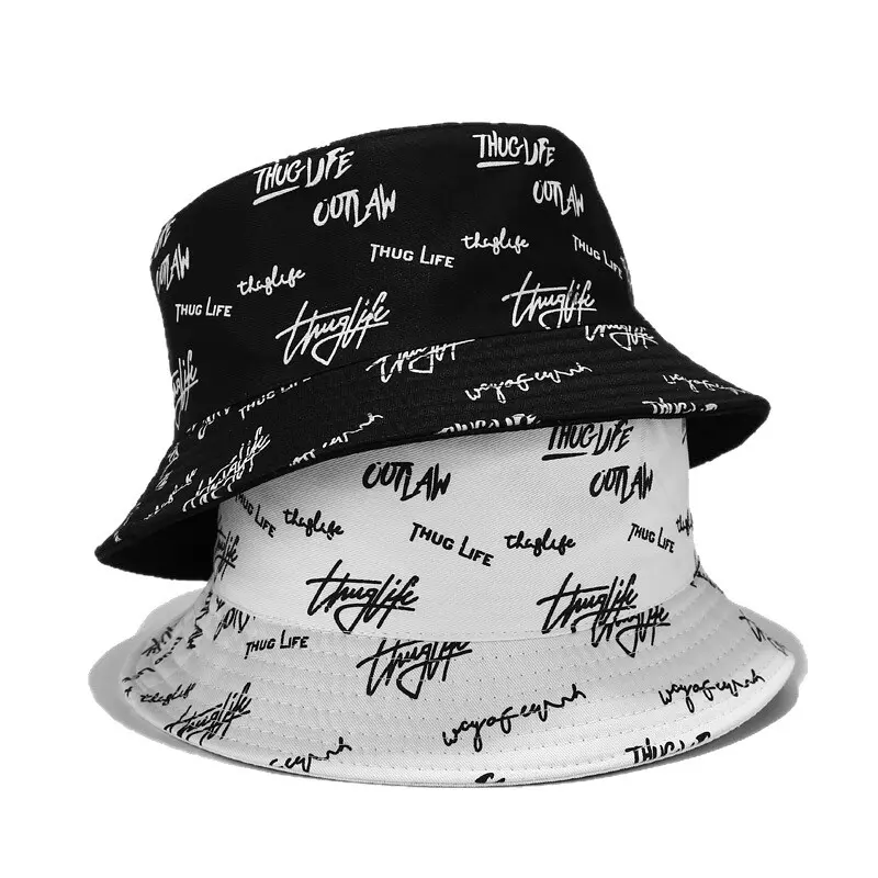 2PCS Unisex Double-Sided Fisherman Hat Summer General Sun Hat Trendy Letter Printing Wide Basin Hat Hip Hop Bucket Hat Outdoor