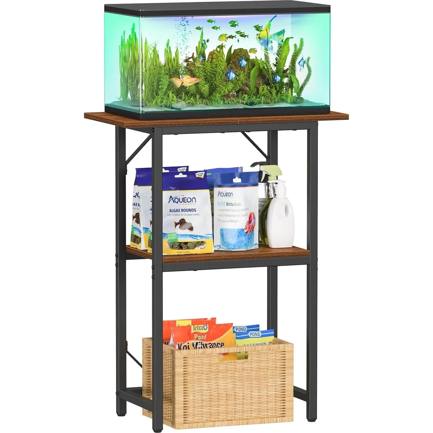 10-20 Gallon Fish Tank Stand, Aquarium Stand 2-Tier Storage Shelves, Heavy Duty Terrarium Stand for Home Office Fish Tank Shelf, 24" L x 11.81" W x 30.71" H, Rustic Brown