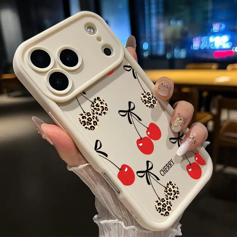 Case for iPhone 17 Pro Max 17 Air 16 Promax 16 Plus 15 14 13 12 11 Cherry Bow Pattern Soft TPU Bumper Shockproof Rugged Cellphone Cover Gift for Girl.QXB925