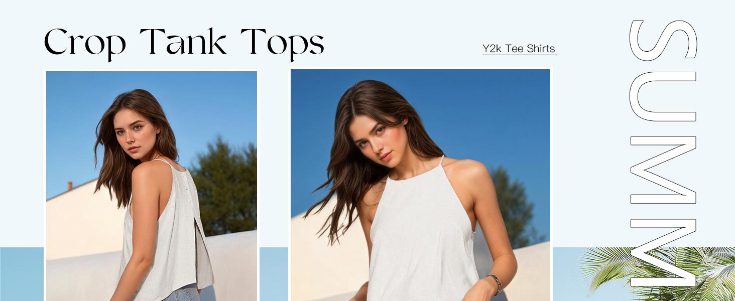 Tankaneo Womens Summer Halter Crop Tank Tops Y2k Going Out Sleeveless Tee Shirts Open Back Beach Camisole