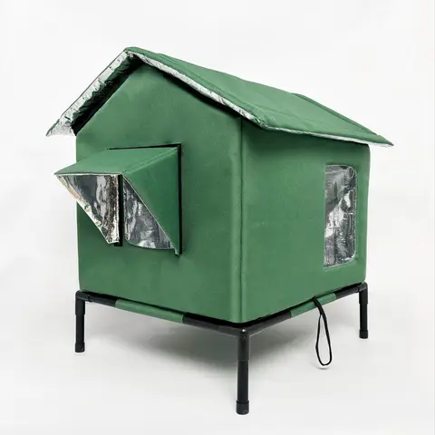 Insulated Outdoor Portable Cat House - Warm Cushion Included, All-Season Use for Outdoor & Indoor Cats, Kitty, Kitten - Winter-Ready Cat Shelter, Easy to Assemble