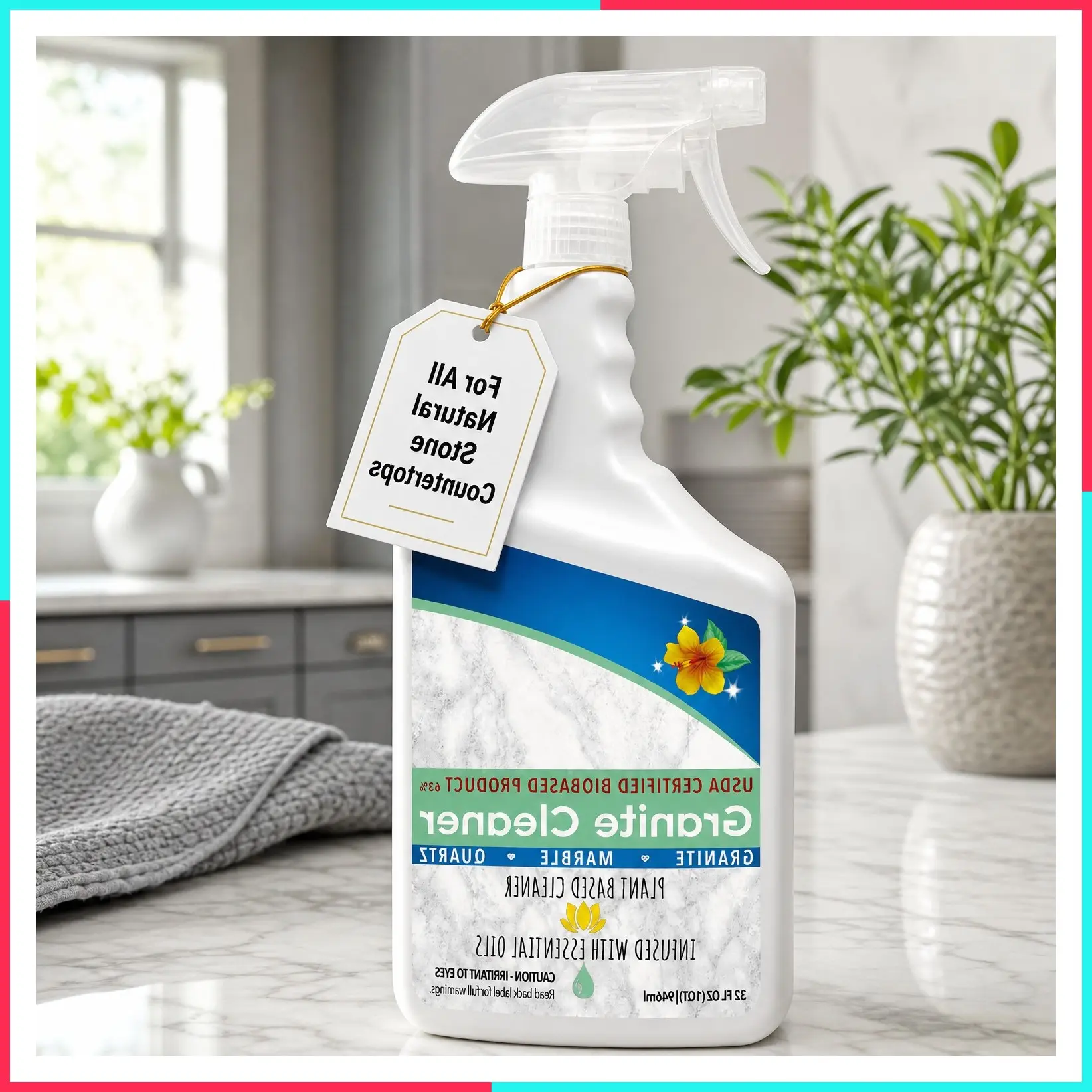 Granite Counter Cleaner – USDA Certified Biobased, Food-Safe Formula for Granite & All Stone Countertops, Keeps Surfaces Fresh and Clean