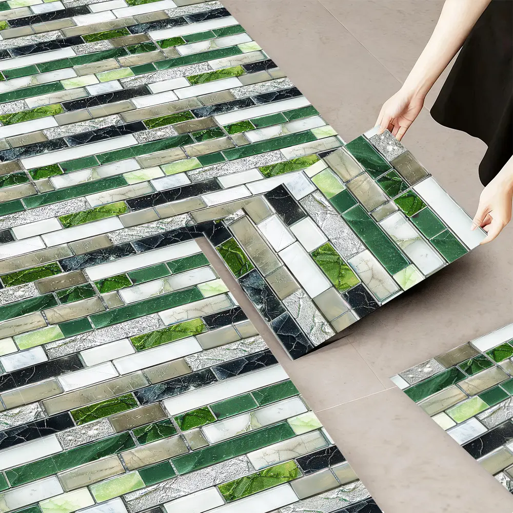 10 Self-Adhesive PVC Floor Tiles - Unique Geometric Patterns, Wear-Resistant and Waterproof Leather-Like Flooring, High-Quality Peel-and-Stick Floor Stickers, Suitable for Bathroom, Kitchen, Living Room, Bedroom - Easy Installation, Durable Vinyl