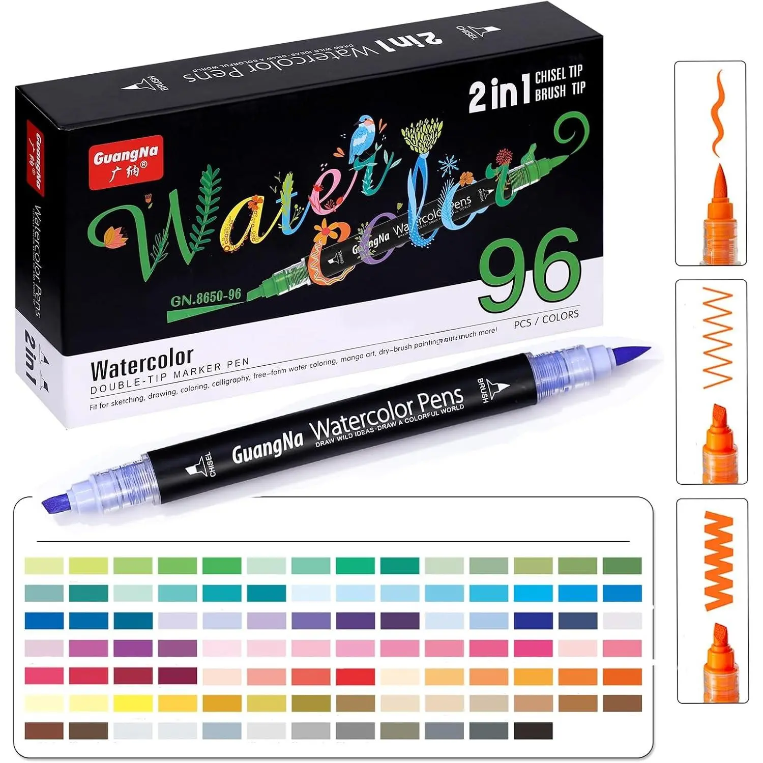 96 Colors Watercolor Marker Pen,  Tip, Brush & Chisel Tip for Coloring Books, Calligraphy, Blending, Journaling & Professional Art Supplies