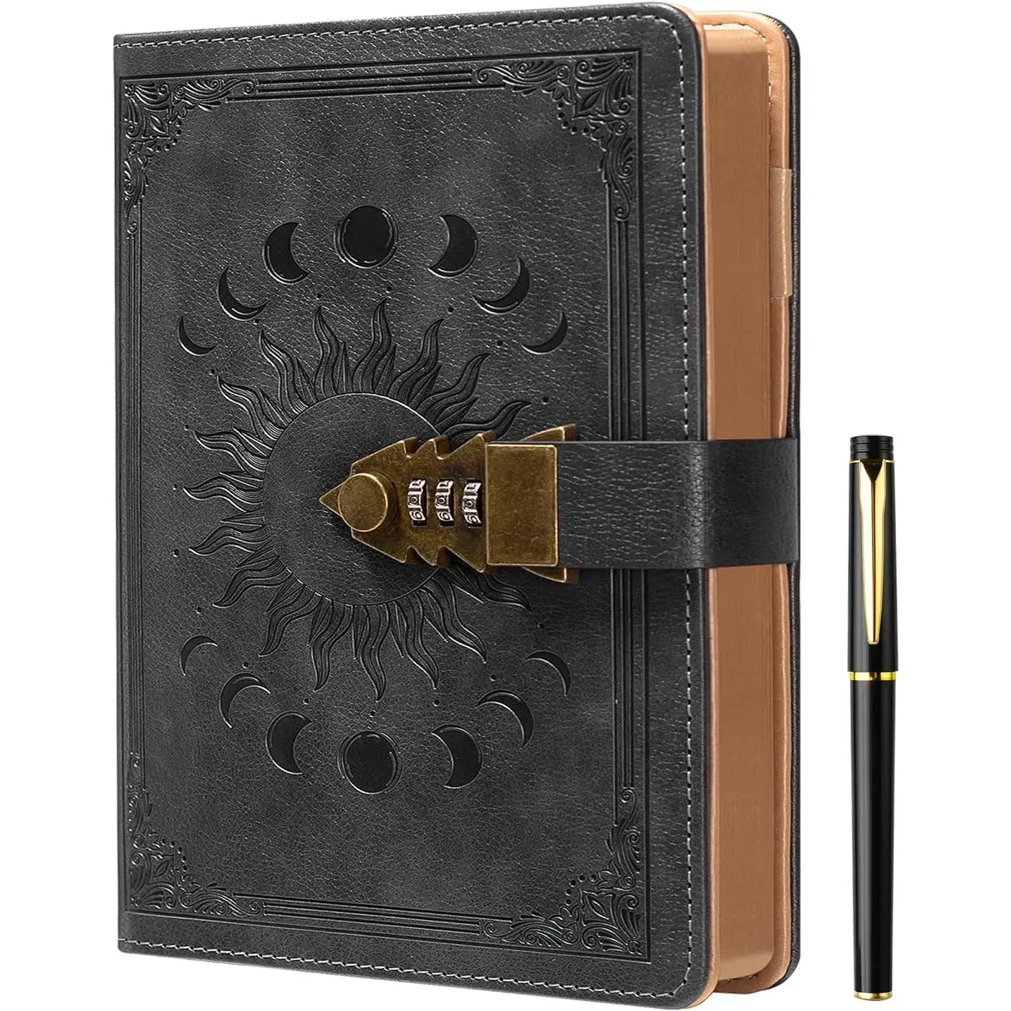 Lock Diary for Women & Men with Pen, A5 240 Pages Journal with lock,   Refillable Leather Journaling Notebooks, (8.5 × 5.9 Inch) Dark Grey