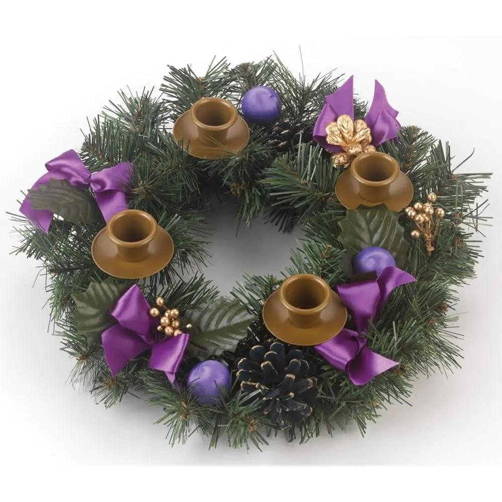 Purple Ribbon Traditional Advent Wreath Candle Holder - 11" Diameter, Durable Construction, Home Decor