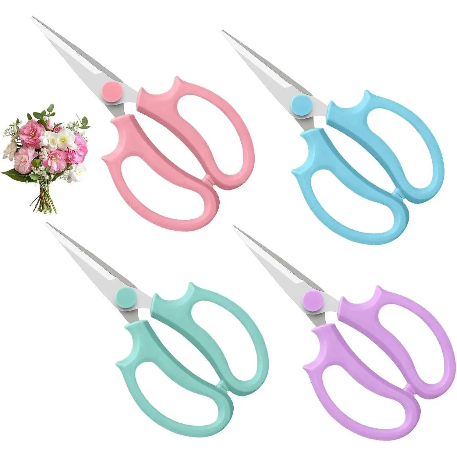 4PCS Flower Scissors, Stainless Steel Floral Scissors, Garden Pruning Shears with Comfort Grip Handle, Perfect for Arranging Flowers, Pruning, Trimming Plants, Gardening Tool (Slender)Gift