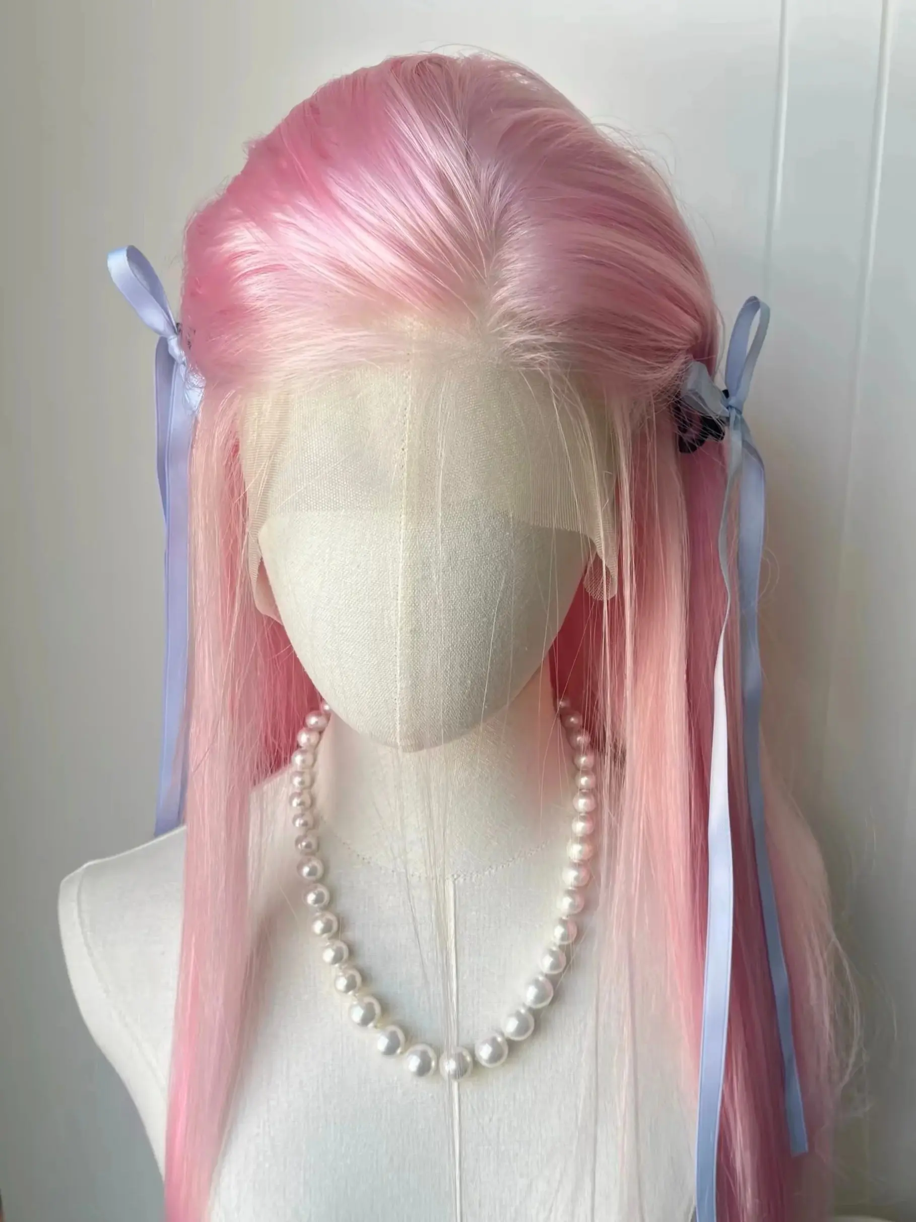Pink Lace Wig Long Straight Synthetic Lace Wigs Sakura Pink Glueless Synthetic Heat Resistant Fiber for Women 150% Density Cosplay Daily Use Synthetic Material Wigs