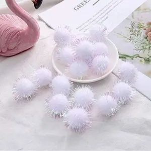 200 count Glitter Tinsel Pom Poms Sparkle Balls for DIY Craft/Party Decoration/ Toys(20mm,White)