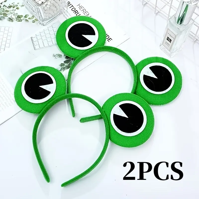 2-piece green frog eye plush headband, soft non-slip elastic headband, comfortable to wear all day, cute cartoon party dress up headgear, suitable for all kinds of holiday theme parties, fun gifts for girls and girls