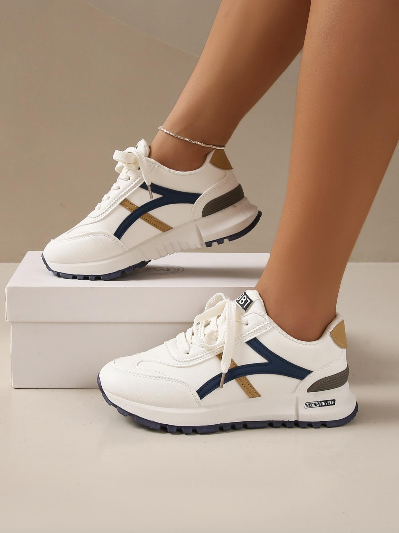 Women's Fashion Letter Label Decor Lace up Low Top Trendy Walking Sneaker, Casual Comfortable Sports Shoes for Daily Wear, Breathable Non-slip Walking Shoes1123