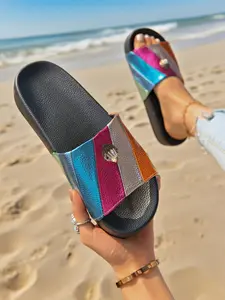 2026 New Colorblock Eagle Head Sandals for Women, Summer Outdoor Rainbow Contrast Flat Beach Slippers, Comfortable and Stylish Footwear