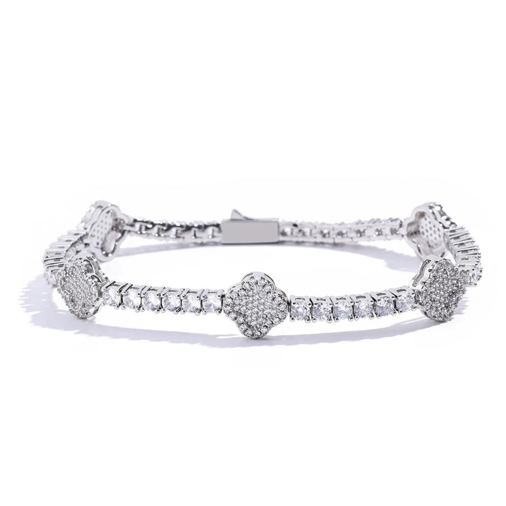 Luxury Iced Out Flower Necklace Bracelet Set Diamond Bling Jewelry for Women Gold Silver Chain Set