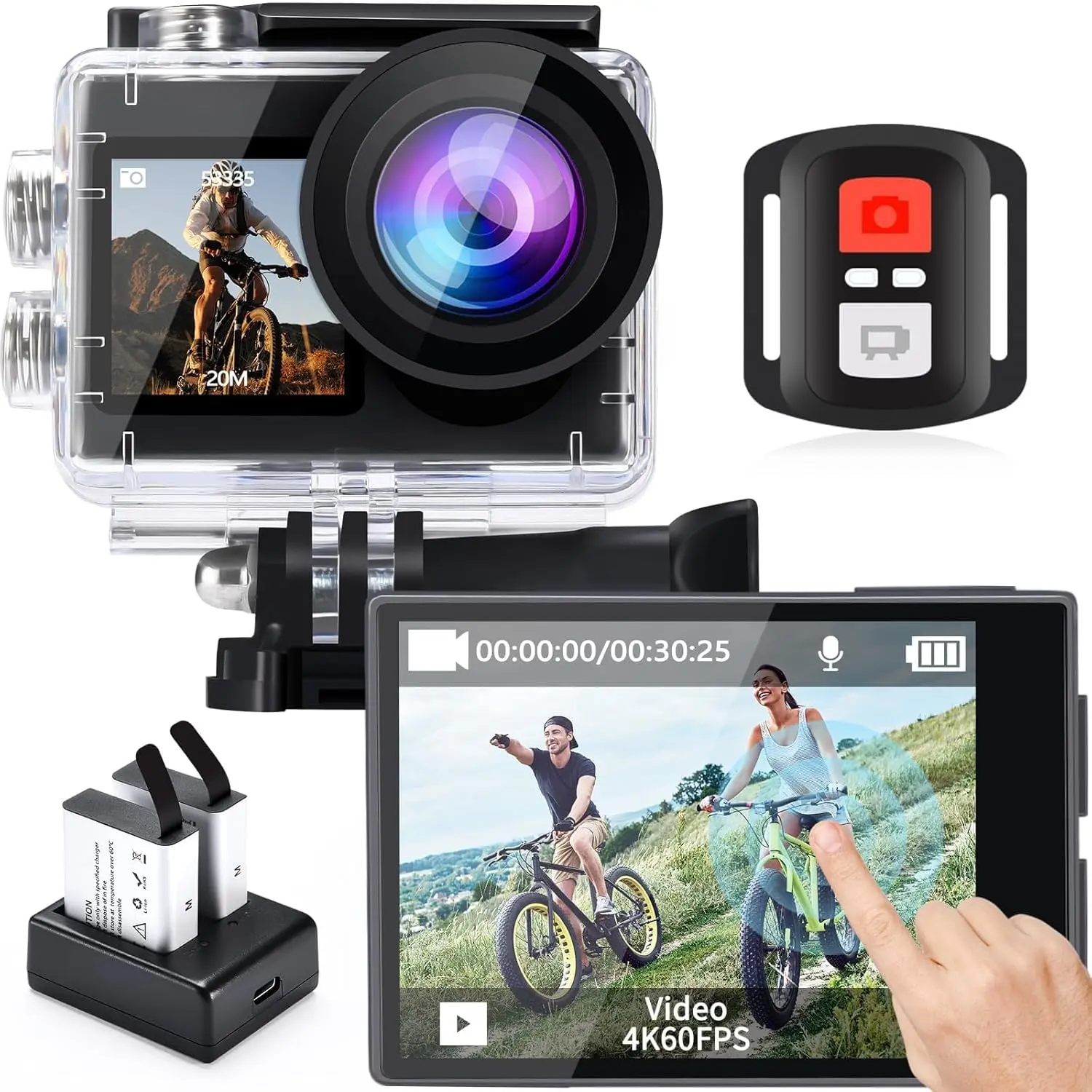 i8 20MP 5X Zoom Action Camera with EIS, WiFi Remote Control,  Underwater Camera for Snorkeling Cycling Vlogging