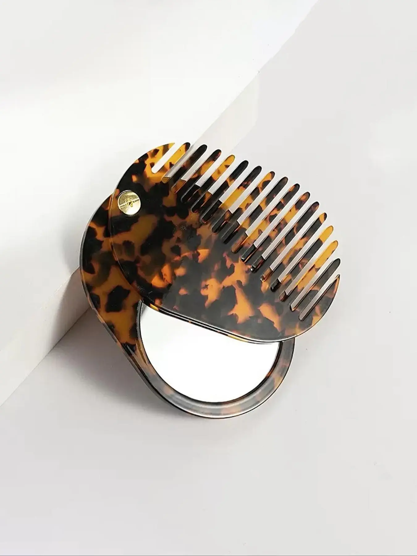 Portable Acetate Oval Mirror Comb, Detangler Comb, Anti-Static Wide Tooth Hair Brush, Sliding Cover, Detangling Hairbrush, Suitable for Daily Use and Outdoor Carry, Anti Tangle Brush, Hair Grooming Brush, Hair Tool