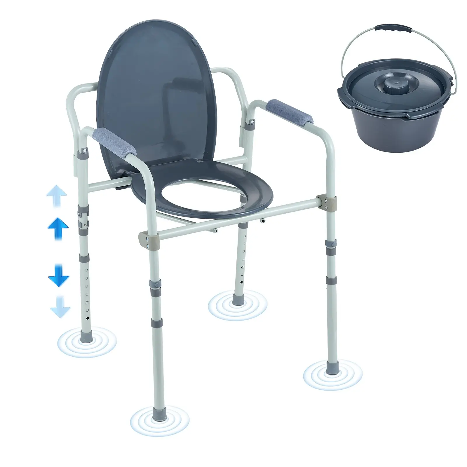 VEVOR Bedside Commode Chair for Elderly & Pregnant Individuals, Single User, Wider Toilet Seat, Padded Arms, 7-Level Adjustable Height Legs, 5.8L Removable Bucket, Easy Assembly, 350 LBS Capacity