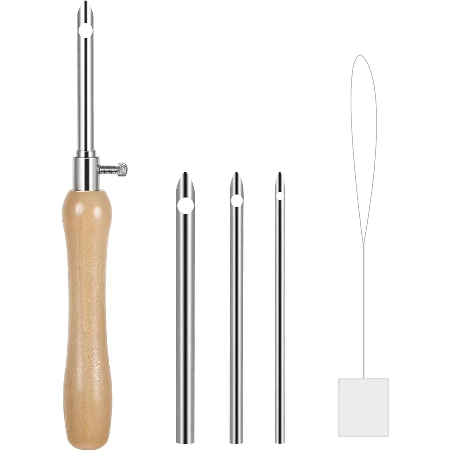 5 count Punch , Lavor Punch  Set for Beginner DIY Craft Floss  Stitching Embroidery Tools,2.5/3.5/5mm Metal Tubes Wooden Punch  Tool and Punch  Threader