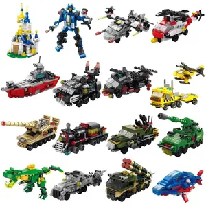 6 IN 1 City Engineering Car Police Truck Mech Dinosaur Building Blocks Tank Helicopter Bricks Fire Fighting Set Toy for Children