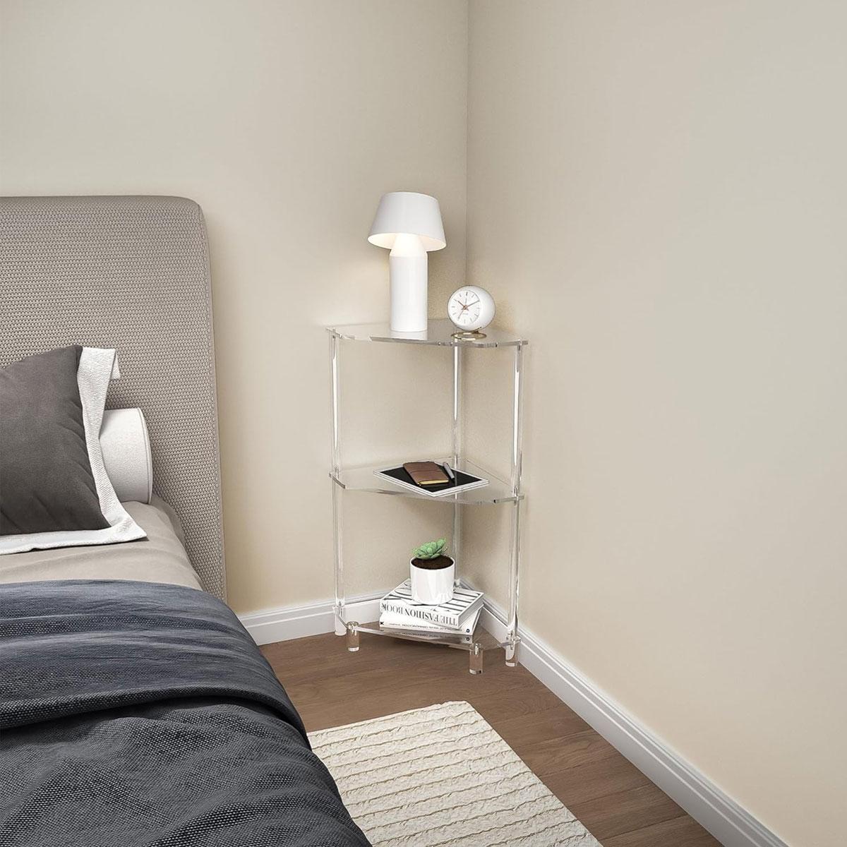 Modern Acrylic Corner Table, Modern Entryway Table, Modern Side Table, Transparent Triangle Shelf for Living Room Bedroom Bathroom, Easy Assembly Space-Saving Design