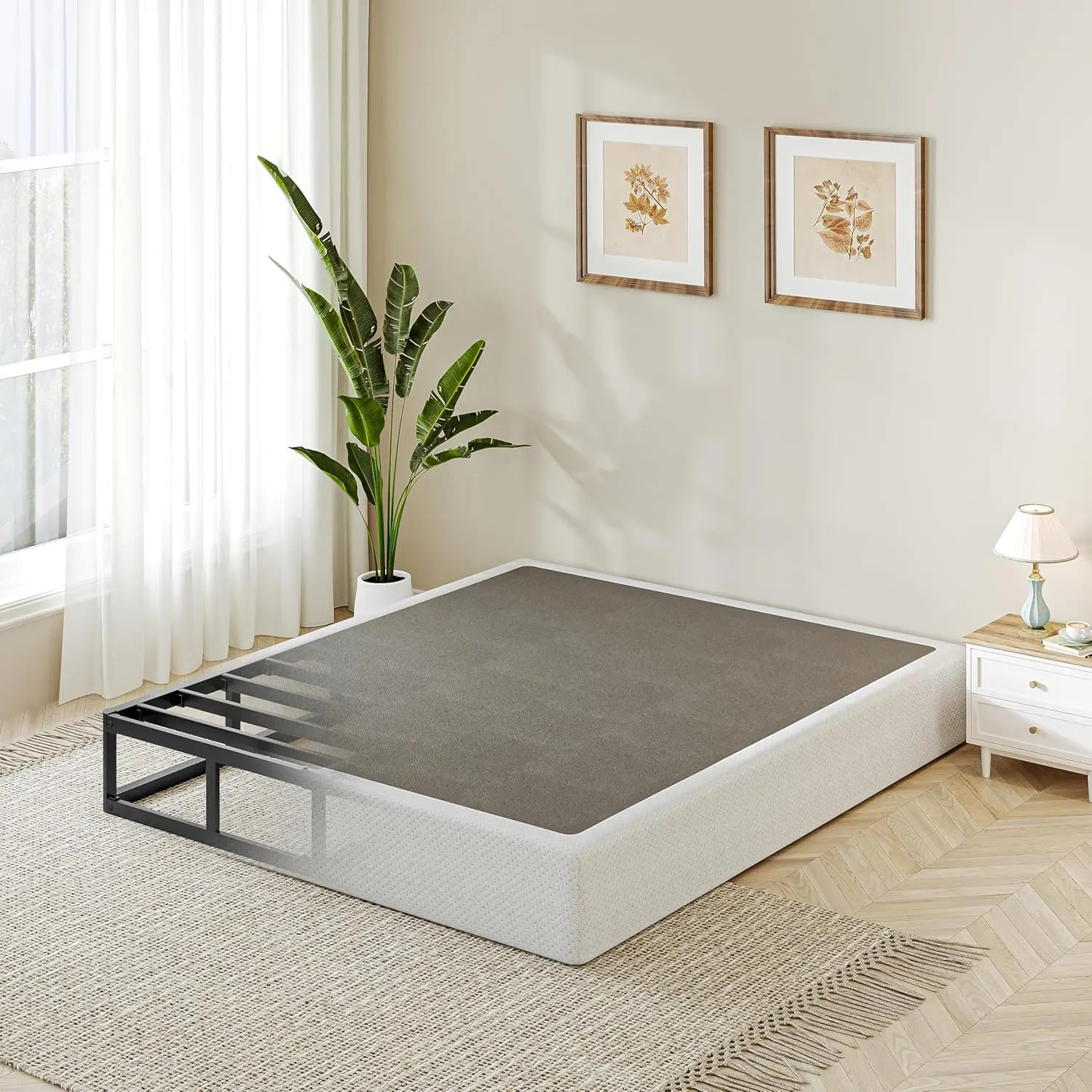 Full Size Box Spring 5 Inch Mattress Foundation, Heavy Duty Steel Frame Bed Base with Fabric Cover, Low Profile Easy Assembly, Supports Up to 3500lbs