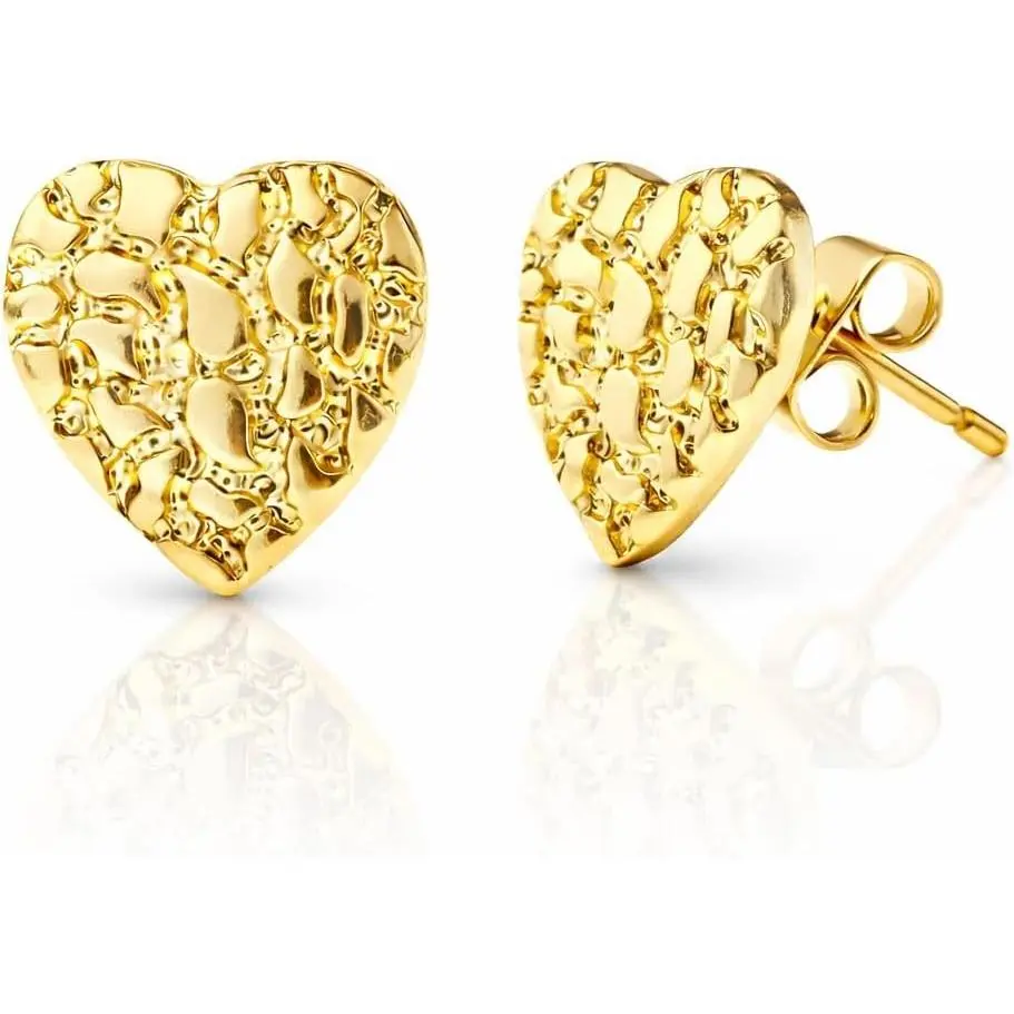 18K Gold Plated Rough Textured Heart Shape Nugget Stud Earrings for Men Women Unisex Hypoallergenic Jewelry(Gift)