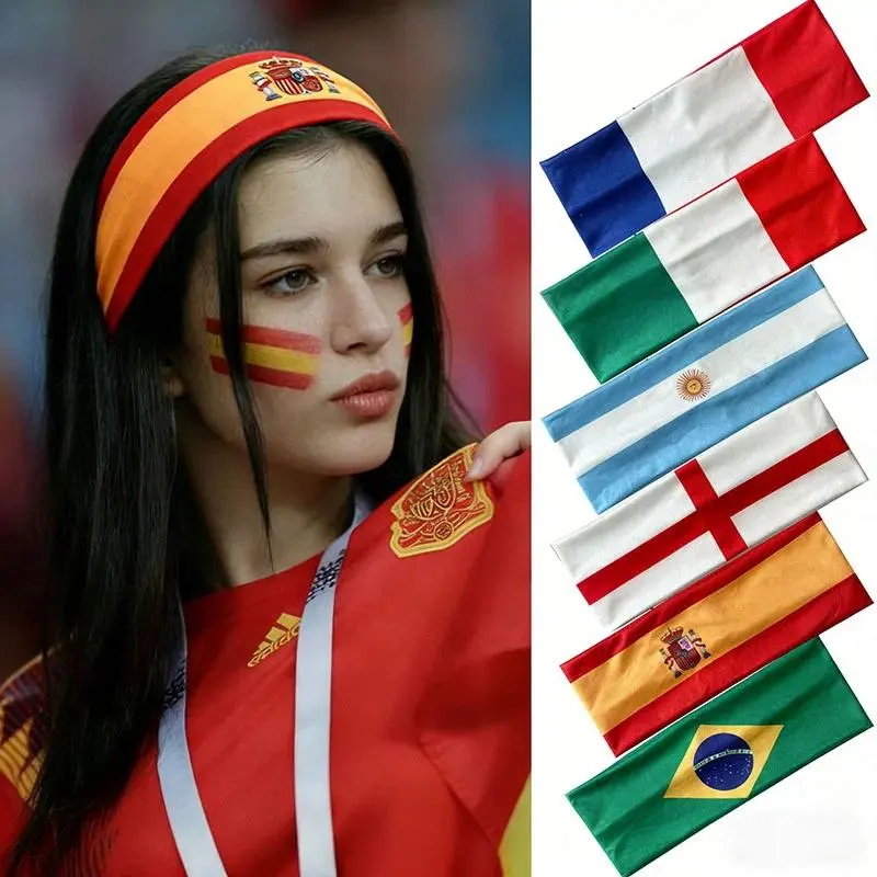 National Flag Printed Headbands, Soft Elastic Athletic Hair Accessories for Soccer Fans, Universal Fit for Sports Events & Fan Parties, Athletic Headbands, Stretch, Unisex Names, Stretchy Headbands