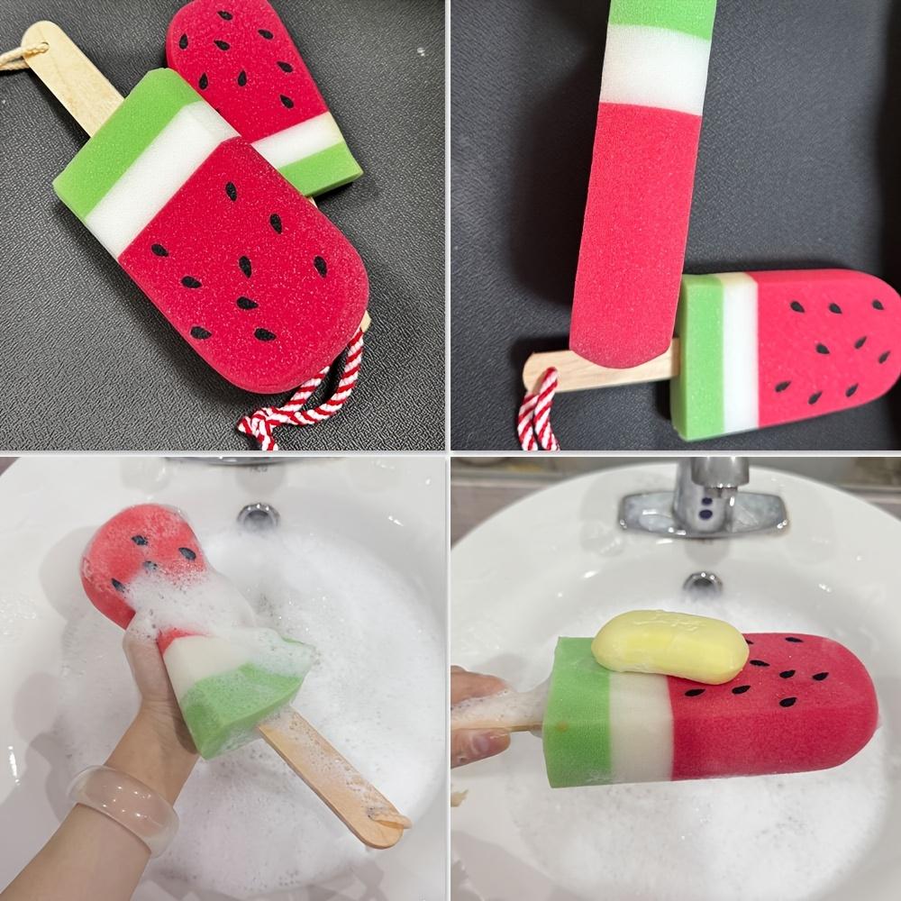 One Extra-Large Watermelon-Shaped Popsicle Sponge - A Versatile, Gentle Polyurethane Brush for Cleaning Dishes And Bath Toys, Featuring an Adorable Cartoon Design, Safe for Skin, Ideal for Scrubbing Kitchens, Cleaning Cups, And Washing Fruits