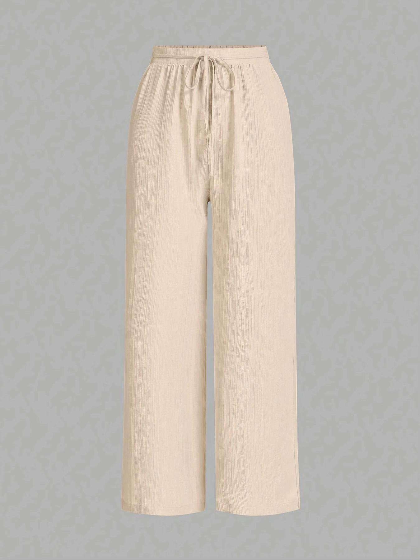 Women's Solid Color Wide Leg Pants, Casual Fashion Trousers, Casual Comfy Essential Elastic Tie Front Trousers for Daily Wear, Ladies Bottoms for All Seasons, Casual Lounge Pants