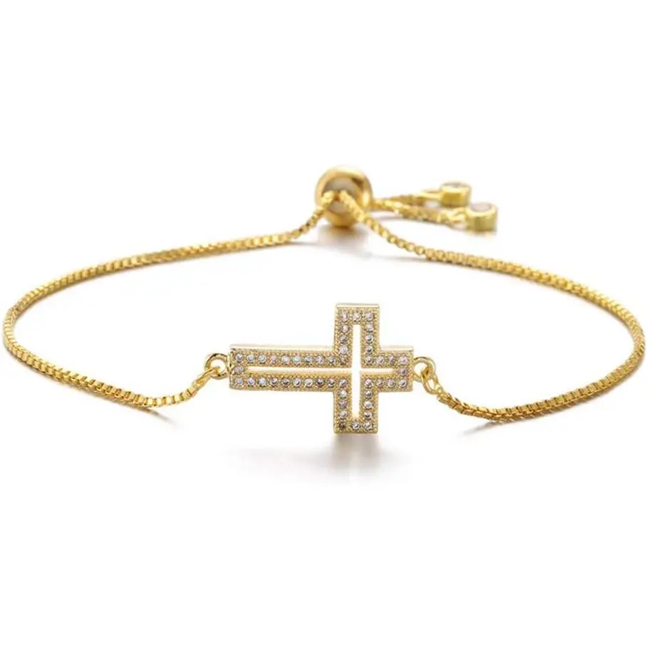 Classic Design AAA+ Cubic Zirconia  Charm Bracelets for Women Girl Adjustable Copper Chain Bracelet & Bangle Christian  Baptism