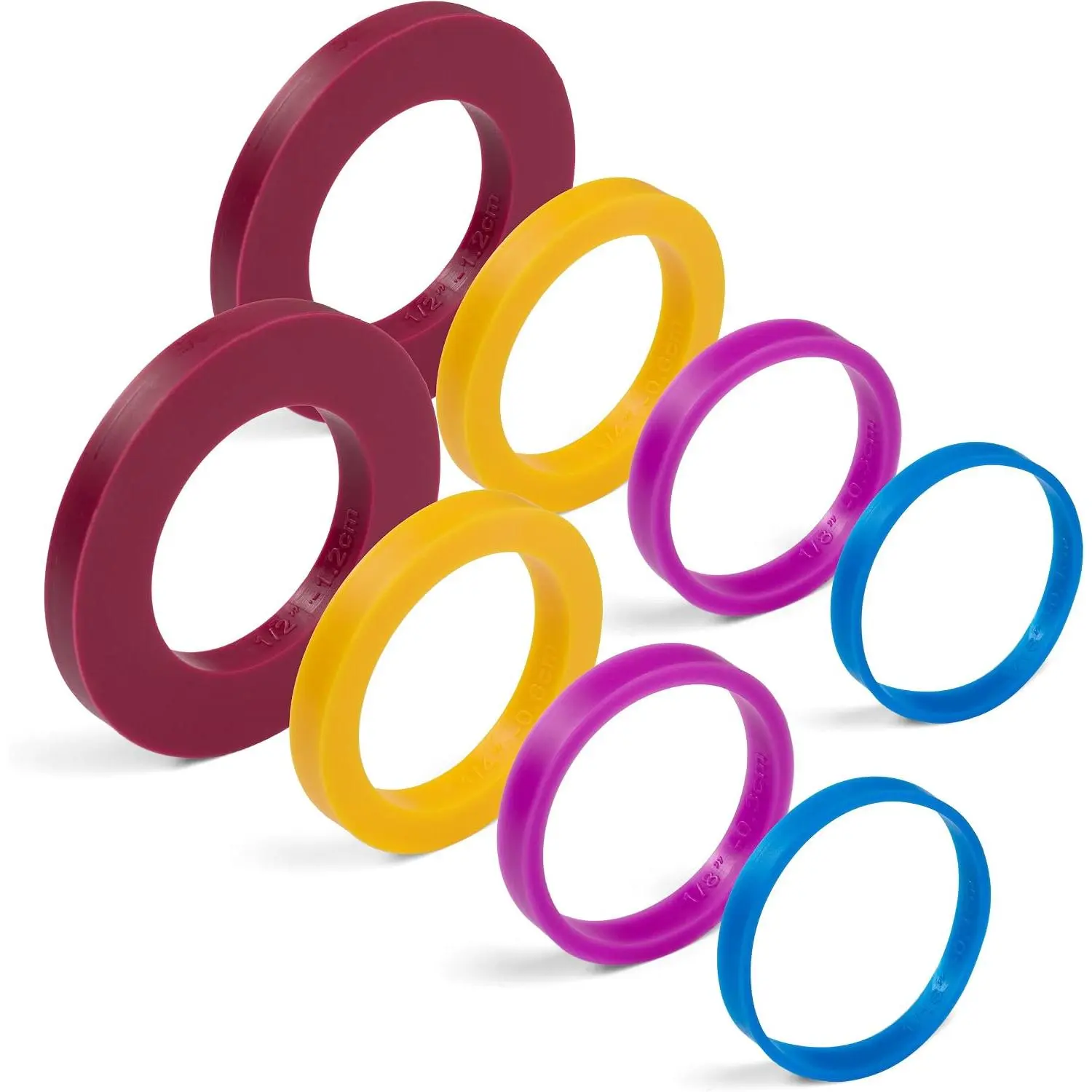 Rolling Pin Guide Ring Spacer Bands (8  Set) Multicolored Flexible  Slip  Baking Accessories Fit 1 3/4” to 2” Wide Dough Rollers