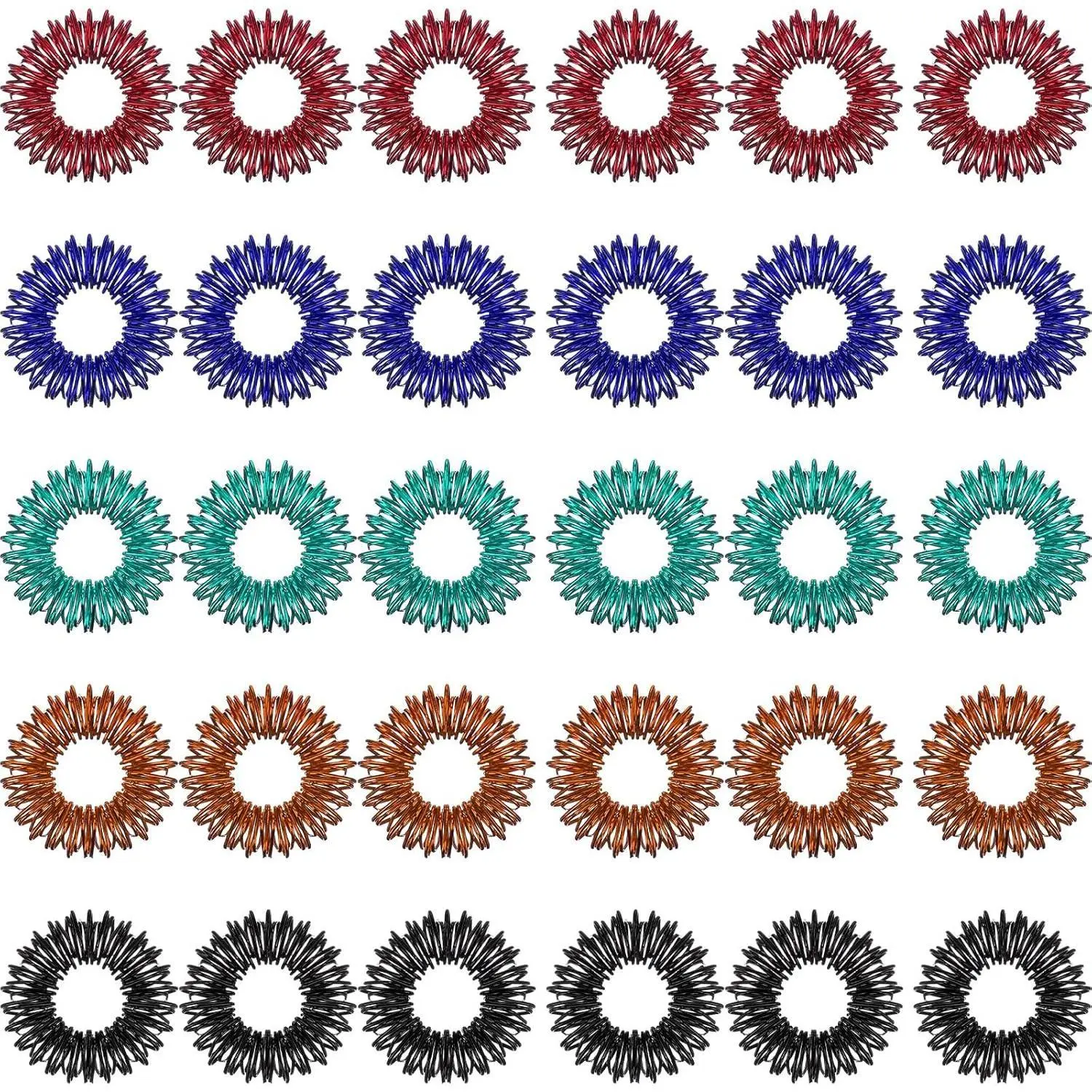Blulu 30-Piece Stainless Steel Acupressure Spiky Rings, Fidget Sensory Massager for Teens (Parents’ Gift for Sports, Comics, Video Games Stress Relief) (Fresh Colors)