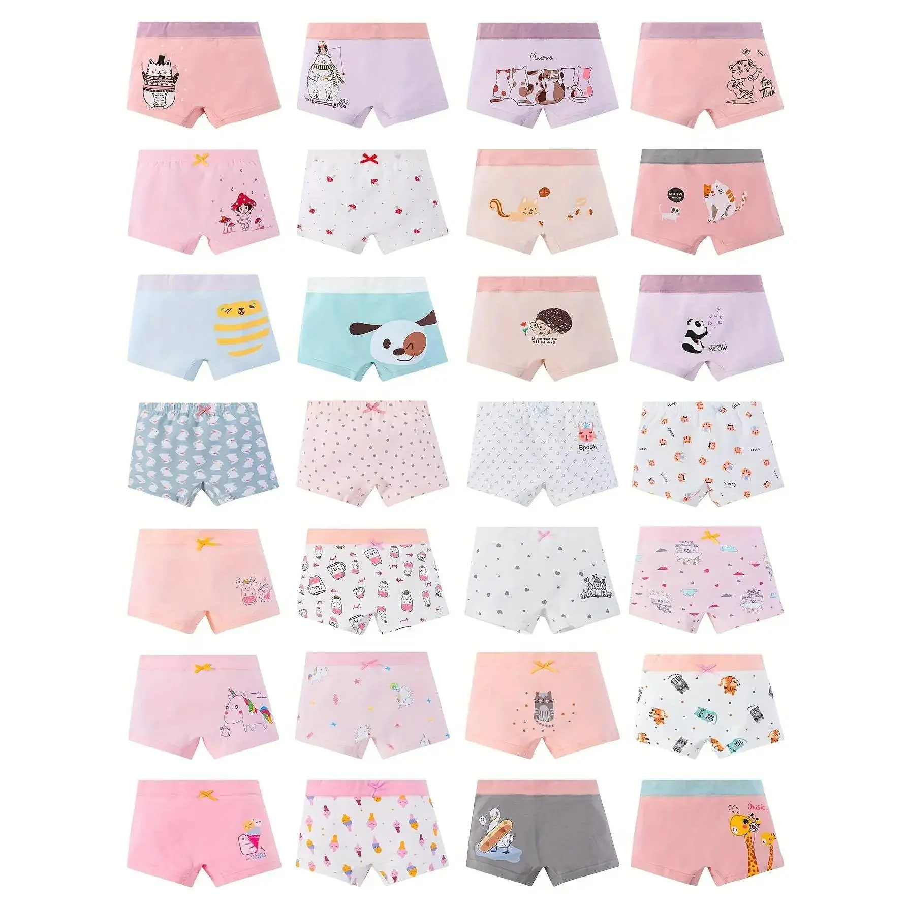 Girls' Cotton Boxer Shorts 12-Pack - All Over Playful Print Underwear, Breathable Stretch Fabric, All-Season Suitable for Young Girls