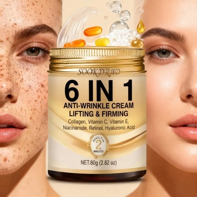 6-In-1 Multi-Benefit Cream, Collagen Vitamin C E, Gentle Nourishment, Moisturizing, Face Neck, Unisex, 80g, All Skin Types, Daily Skincare