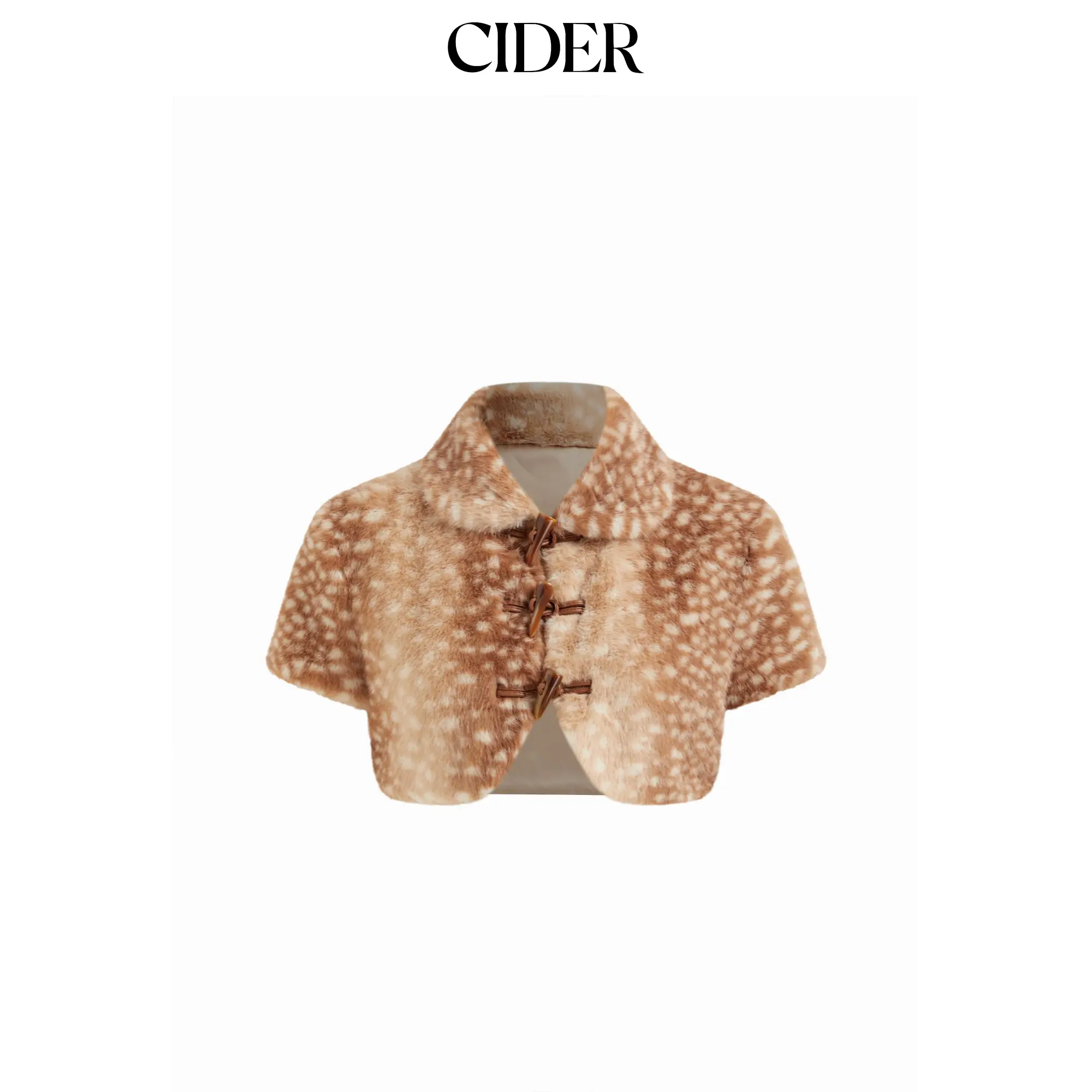 Cider Faux Shearling Collar Deer Print Toggle Button Short Sleeve Jacket SummerFinds