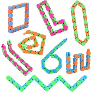 8Pcs 24Links Fidgets Wacky Tracks Fidget Toys for Kids Valentines Day Gifts Classroom Gifts School Easter Stocking Stuffers Plastic Sensory Autism Snap Fidget Click Snake Toys for Adults Travel 11inchfidget toys