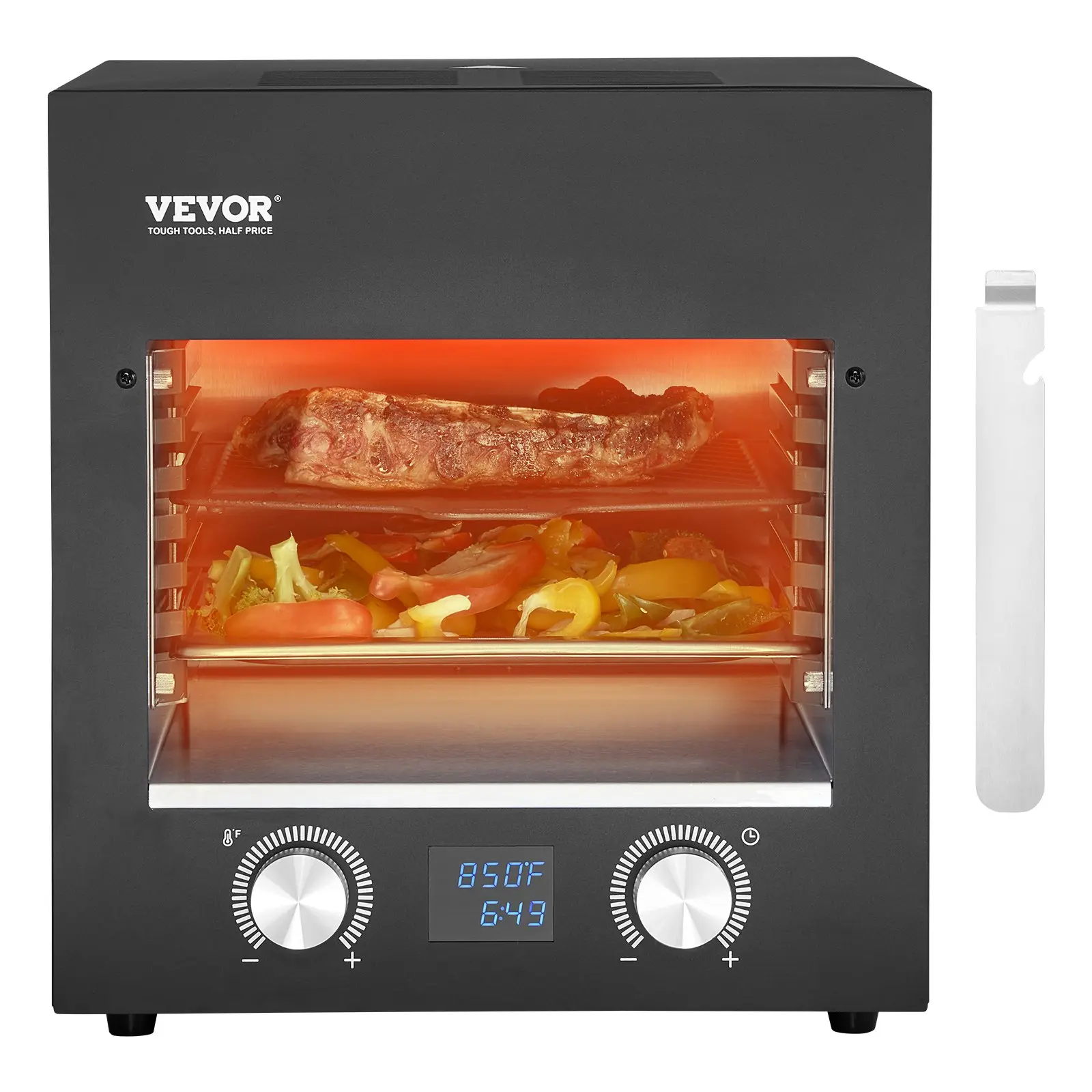 【Summerfinds】VEVOR 1800W Smokeless Infrared Electric Steak Grill with Knob, 1450F Stainless Steel Broiler, 6-Tier Adjustable Racks, Small Footprint, for BBQ, Toast, Hotels Indoor Use