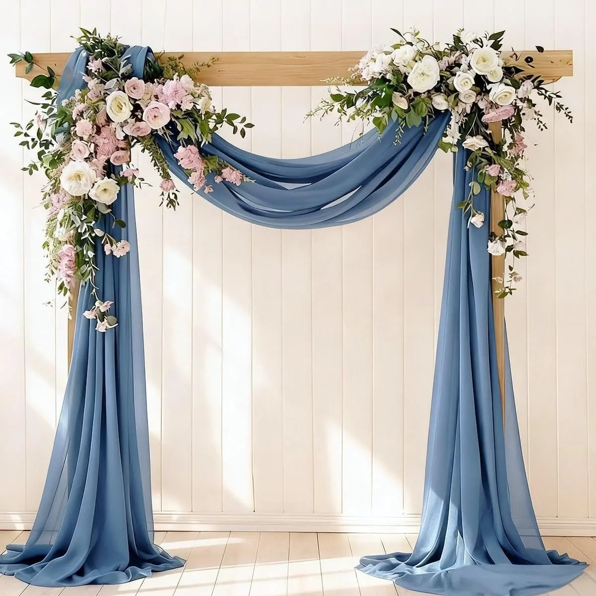 Dusty Blue Wedding Glitter Arch Draping Fabric 1 Panel 29" × 6.5 Yards Sheer Backdrop Curtain for Summer Wedding Ceremony Birthday Party Indoor Ceiling Decor
