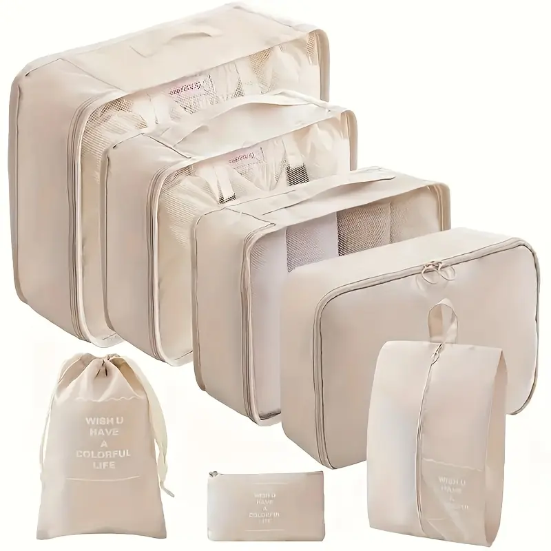 7-Piece High-Capacity Travel Organizer Set — Travel Accessories, Luggage Packing Organizers, Packing Organiser, Travel Storage Bags, Garment Protection Pouches, Nylon Packing Cubes & Organizers — Suitable for Clothes, Pants, Shoes, and Socks
