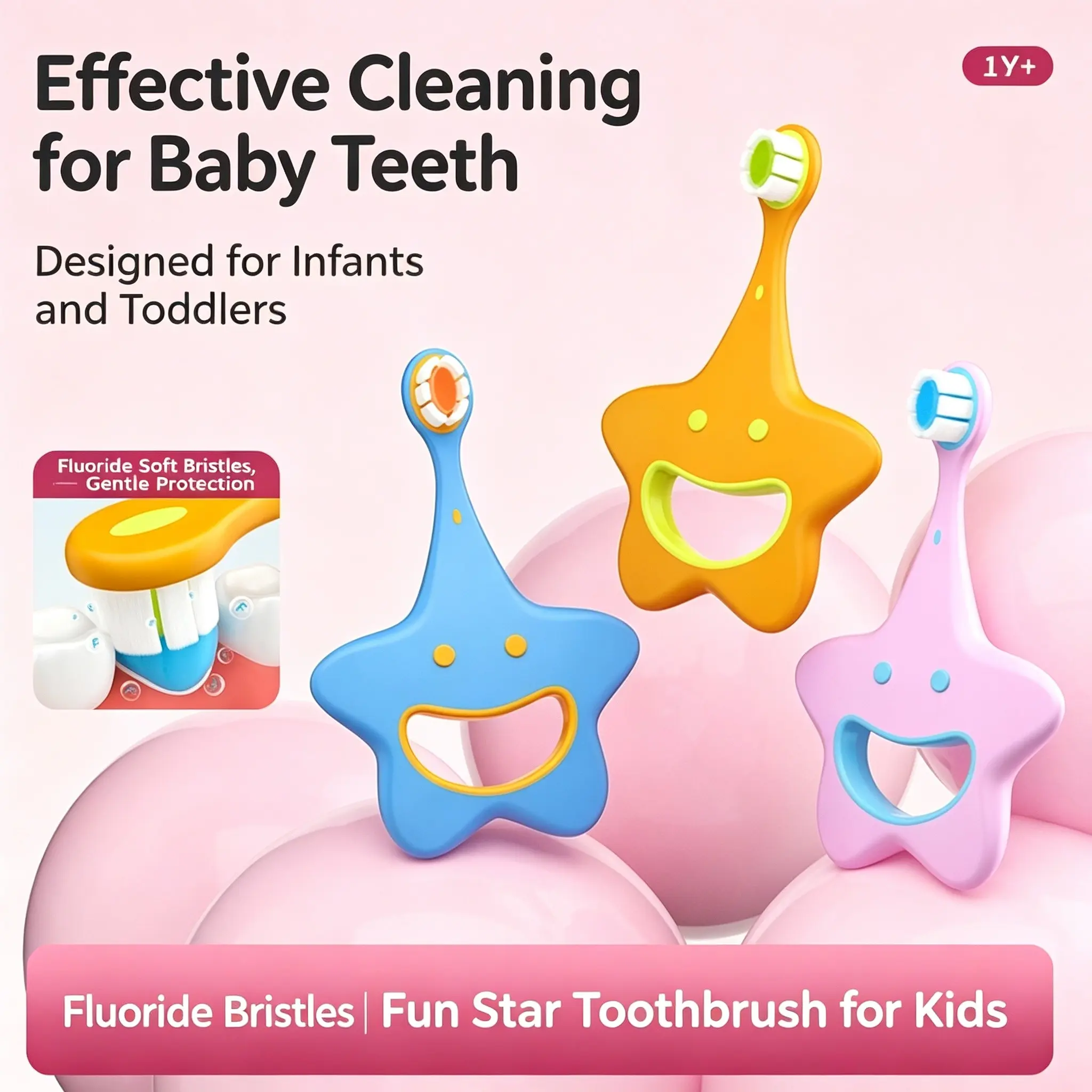 Children's toothbrush for infants aged 1-3, Toddler Brush, anti-poking toothbrush with fluoride, cute cartoon design, five-pointed star handle,Gentle Oral Care for Kids Perfect Gift for Young Ones