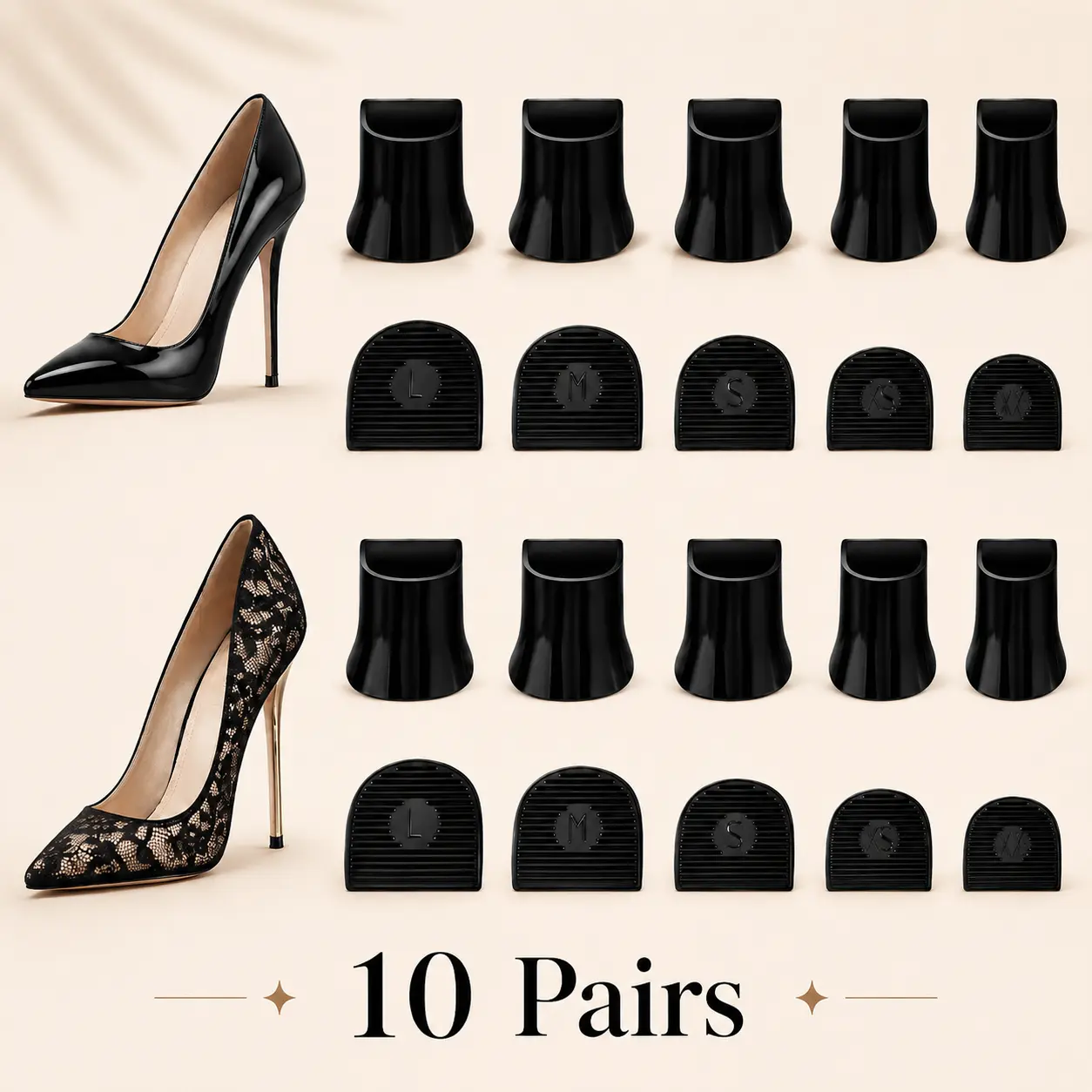 10 Pairs U-Shaped High Heel Protector Caps, Anti-Slip Noise Reduction Stiletto Heel Stoppers, Heel Tip Covers for Women, Brides, Bridesmaids, Wedding Guests, Parties, Prom, Lawn, Gravel, Garden, Office and Outdoor Occasions