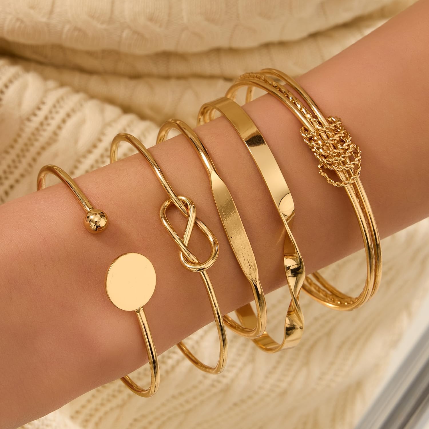Gold Bracelets Set for Women, Stackable Boho Multi-layered Bracelets, Gold Bangle Bracelet, Multi Layer Stackable Cuff Bracelet Set, Trendy Elegance Charms Non Tarnish Minimalist Textured Boho Jewelry