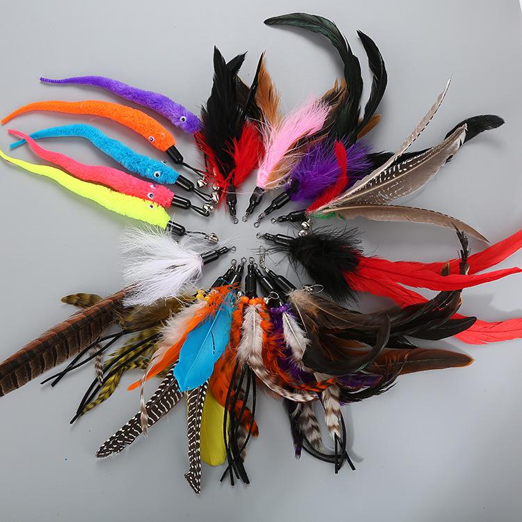 Cat Toy Stick, Cat Toy Feather Bell DIY Replacement Head Cat Toy pet pr duct sqeaker  toy
