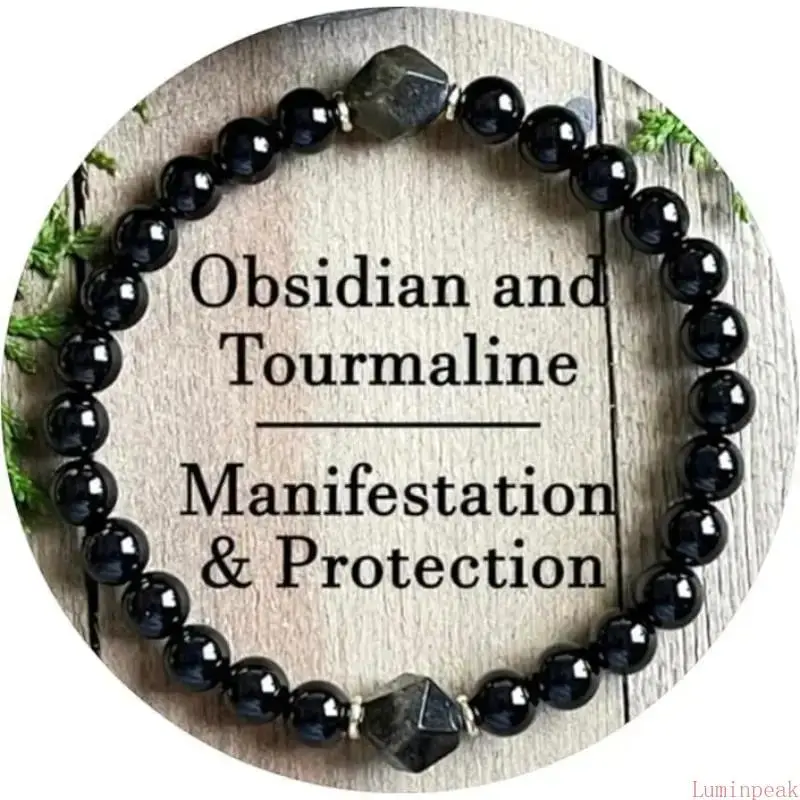 High Quality Bracelet for Men & Women, Minimalist Polished Obsidian and Black Tourmaline Adjustable Band for Outdoor Sports, Gemstone Bracelet, Obsidian Stone, Unisex, Male, Outdoor Activity, Flexible Sizing, Adults, Natural Stone, Crystal Bracelet