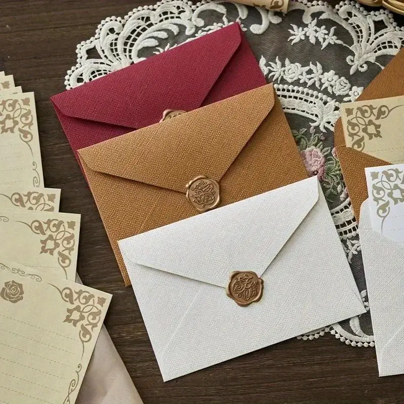 32 piece set - Luxury retro patterned Invitation Envelopes and Envelope Seals set - including linen envelope, letter paper, imitation fire paint particles | Wedding invitation/greeting card/business gift gift