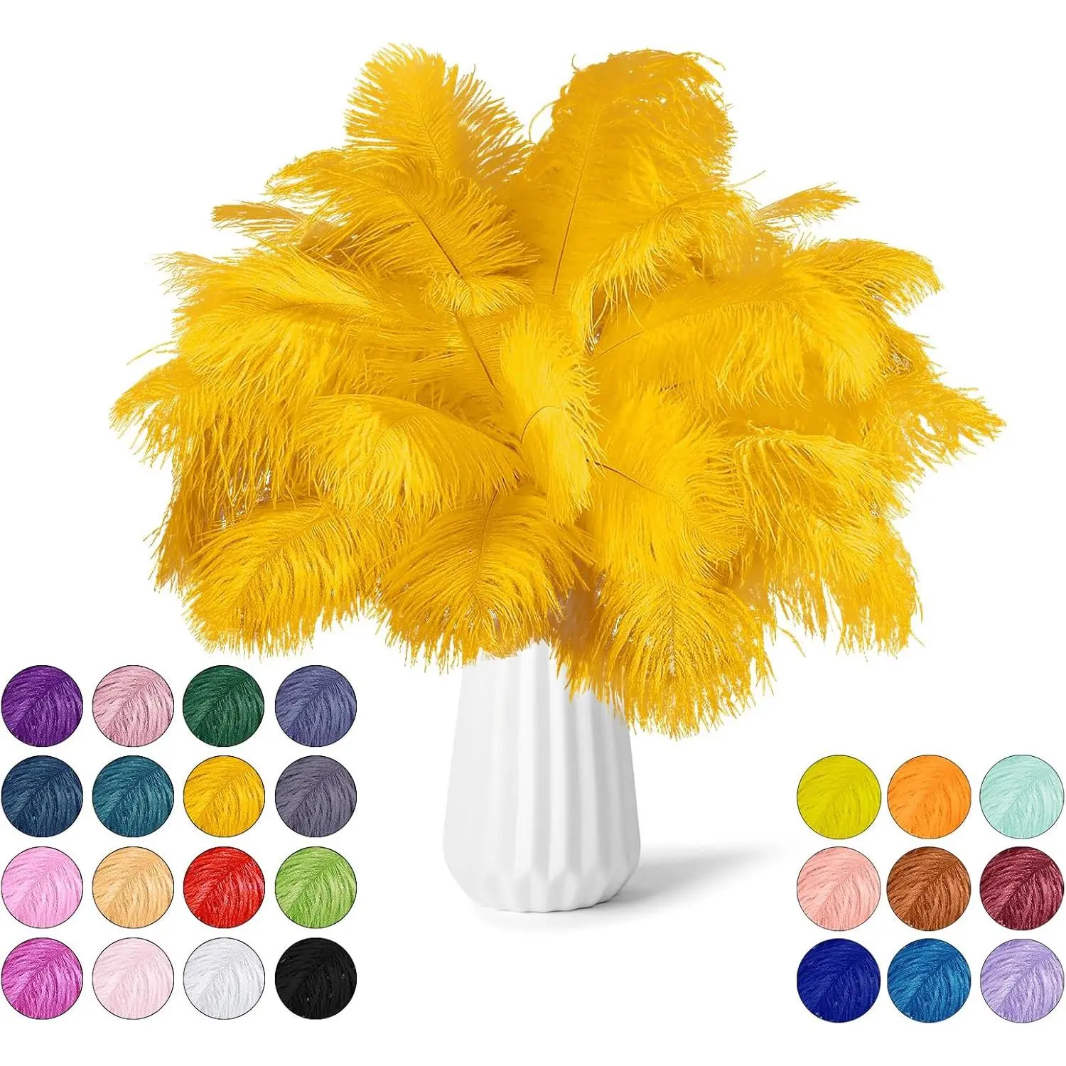 30pcs Gold Natural Ostrich Feather Set, Bulk Package with Soft Texture, 8-10inch(20-25cm) for Wedding Party Centerpiece Decor, Vase Craft Home Festive Decorations