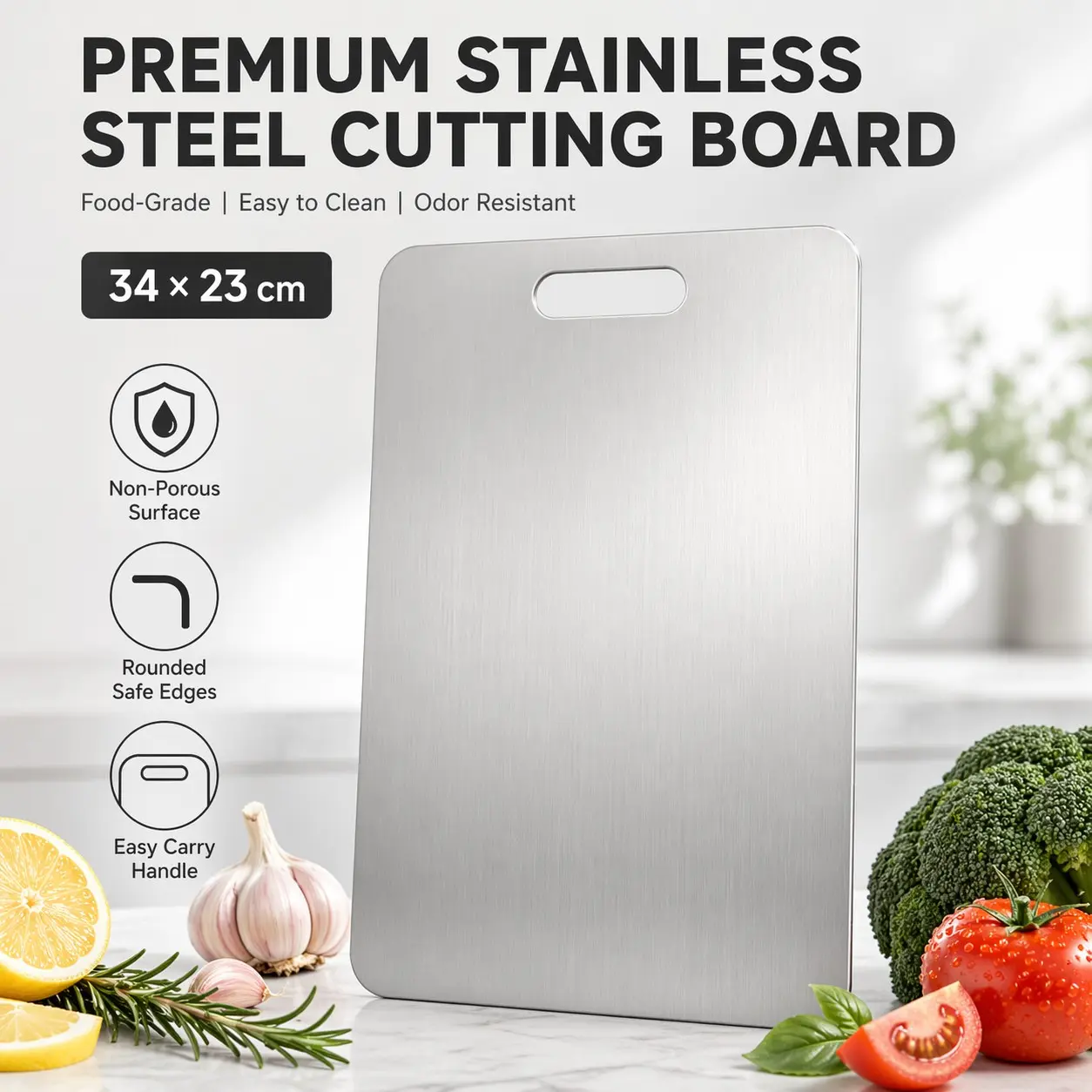 Double-Sided Stainless Steel Cutting Board, Durable Chopping Board, Food Grade, Multi-Functional, cutting boards for kitchen, Kitchen & Restaurant Use, Meat & Cheese Tray, Home Gift