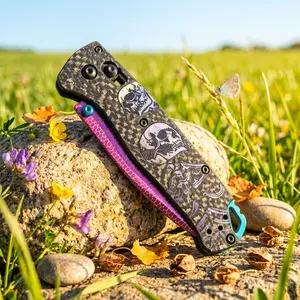 535 Outdoor Utility EDC Folding Knife| 3D Skull Handle, Color-Shifting Purple Titanium Finish, Portable Camping & Everyday Toolble outdoor camping tool set