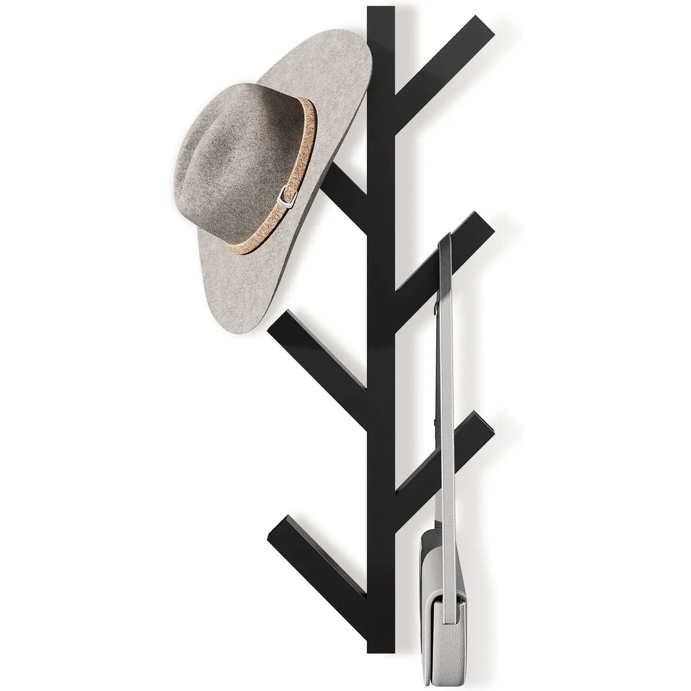 Vertical Coat Rack Wall Mounted 16 Inch, Metal Vertical Hat Rack for Wall, Modern Coat Rack Tree for Hats, Jackets, Bags, Entryway Bedroom (Height 16")